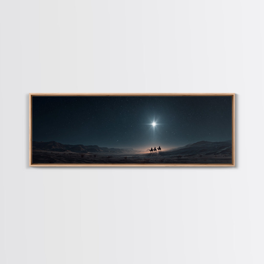 Night Of The Wise Men, Framed Canvas Print, Christmas Art, Christian Wall Art, Christian Art Canvas, Panoramic Art, Christian Christmas
