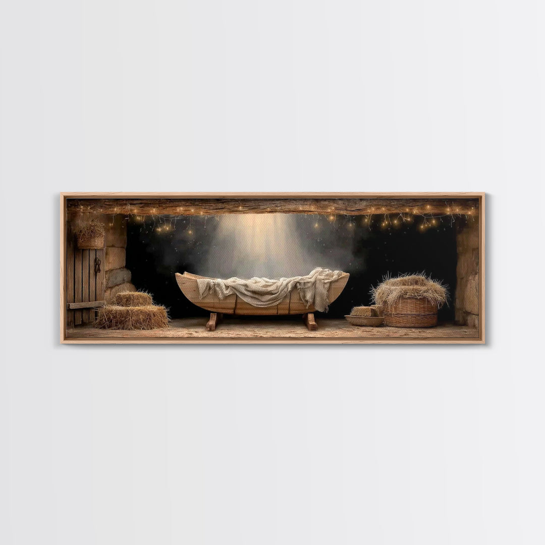 Holy Night Cradle – Framed Canvas Print – Panoramic Painting – Christian Christmas Art – Christian Art Canvas – Christmas Wall Art – Christ