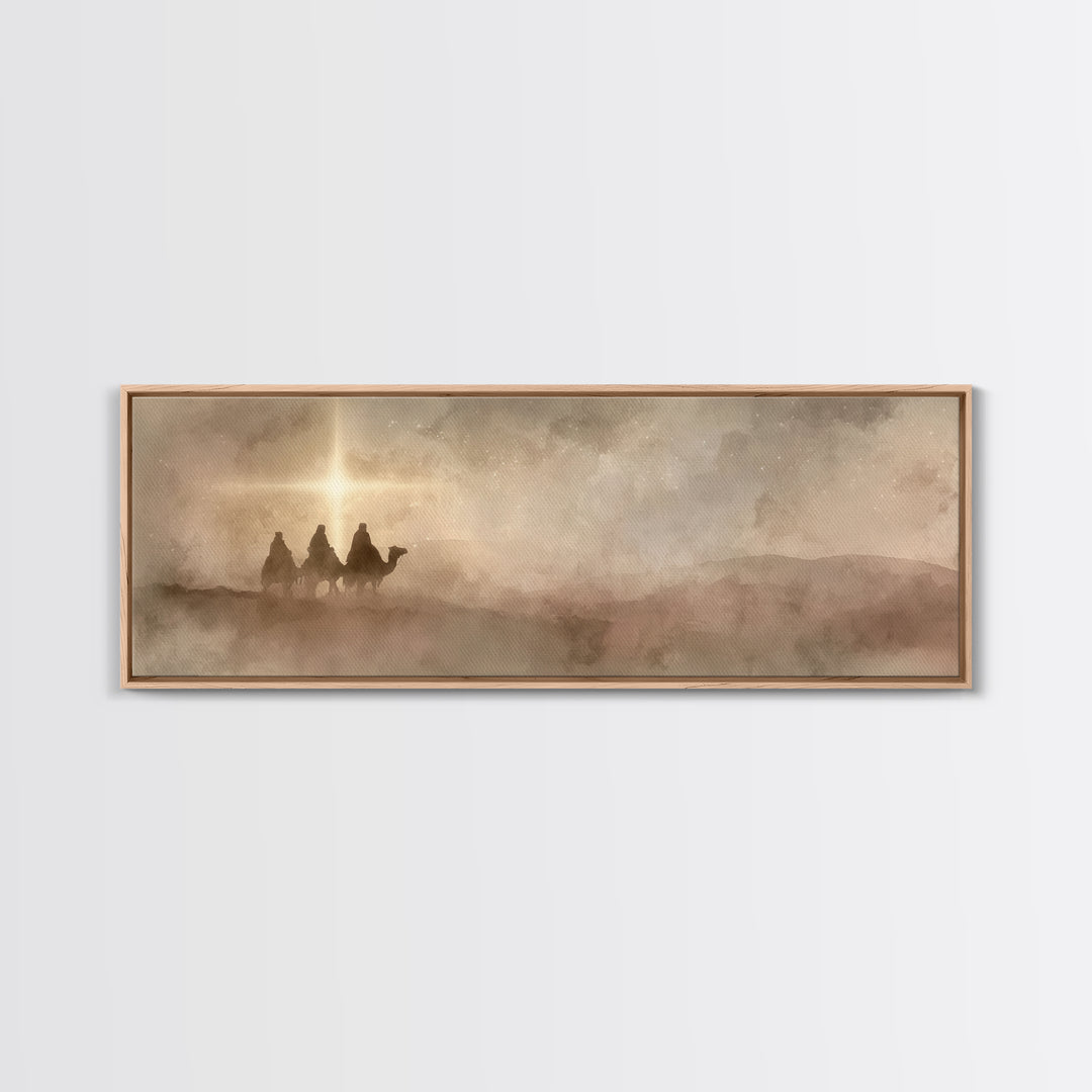Three Kings Light, Framed Canvas Print, Panoramic Painting, Christian Wall Art, Christmas Art Prints, Christian Christmas Art, Christian Ar