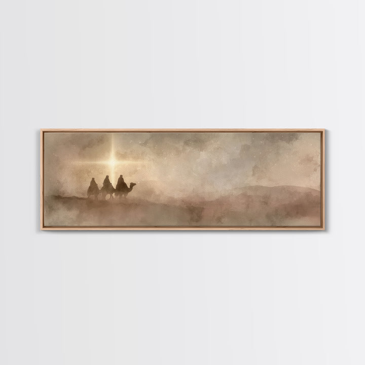 Three Kings Light, Framed Canvas Print, Panoramic Painting, Christian Wall Art, Christmas Art Prints, Christian Christmas Art, Christian Ar