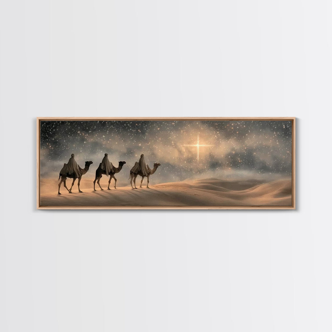 Bethlehem Star Glow – Framed Canvas Print – Panoramic Frame – Christian Art – Christmas Wall Art – Christian Christmas Art – Christian Deco