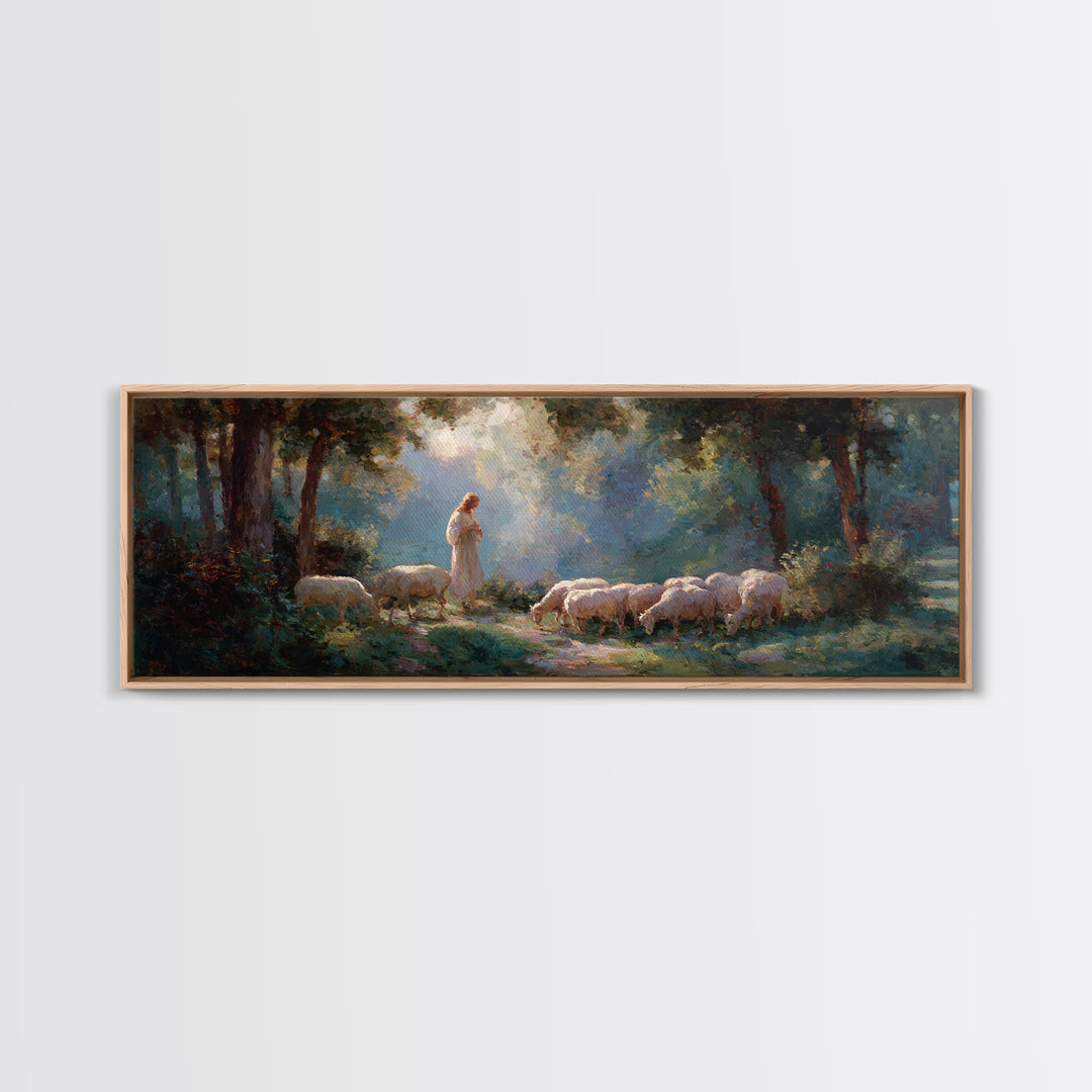 Shepherd’s Peace – Framed Canvas Print – Panoramic Painting – Christian Wall Art – Jesus Painting – Christian Art Canvas – Christian Gift I