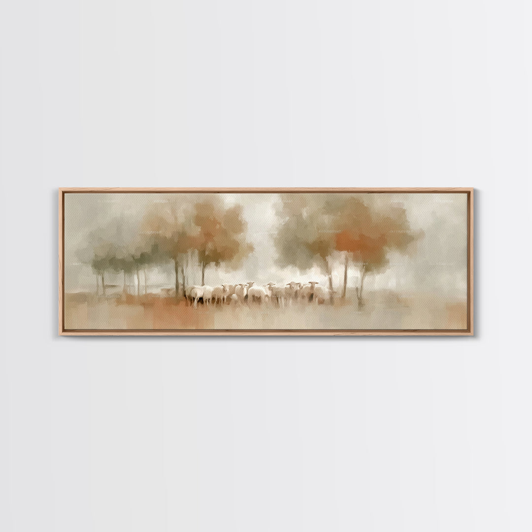 Pastoral Morning Calm – Framed Canvas Print – Panoramic Painting – Christian Art – Jesus Wall Art – Christian Art Print – Christian Decor