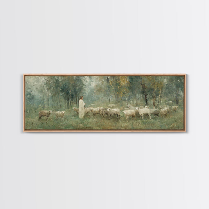 Forest Flock Devotion | Framed Canvas Print | Panoramic Art | Christian Painting | Jesus Canvas Art | Christian Wall Art | Christian Art Gi