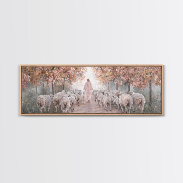 Autumn Pasture Grace | Framed Canvas Print | Christian Art Canvas | Jesus Painting | Christian Wall Art | Panoramic Wall Art | Christian Gi