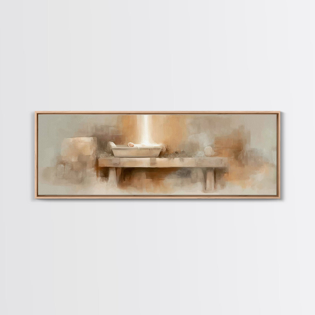 Radiant Birthlight, Framed Canvas Print, Panoramic Frame, Christian Christmas Art, Christian Art Canvas, Christian Wall Art, Subtle Christi