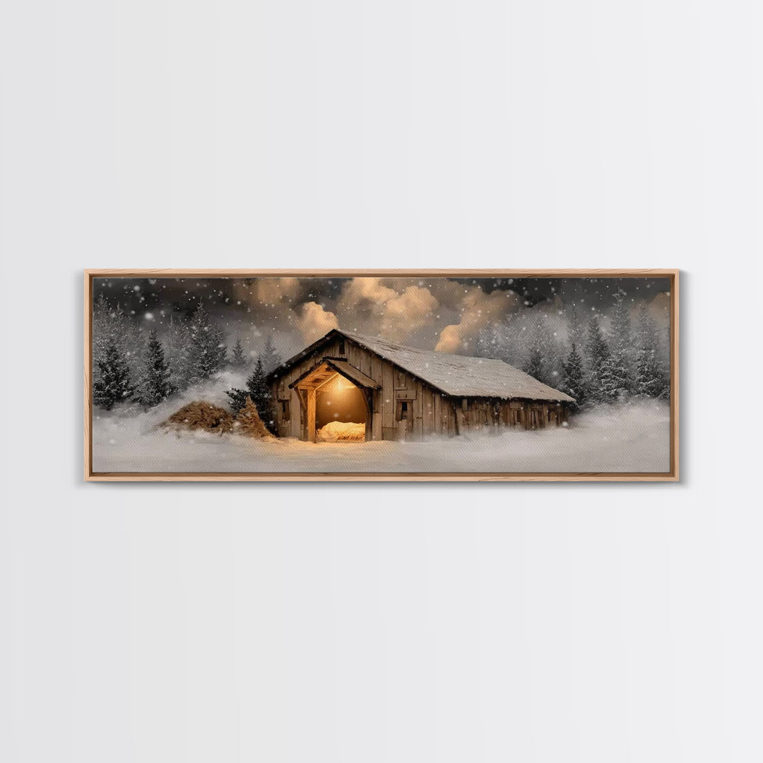 Bethlehem Evening – Framed Canvas Print – Panoramic Frame – Christian Christmas Art – Christian Wall Art – Christian Art Canvas – Christmas