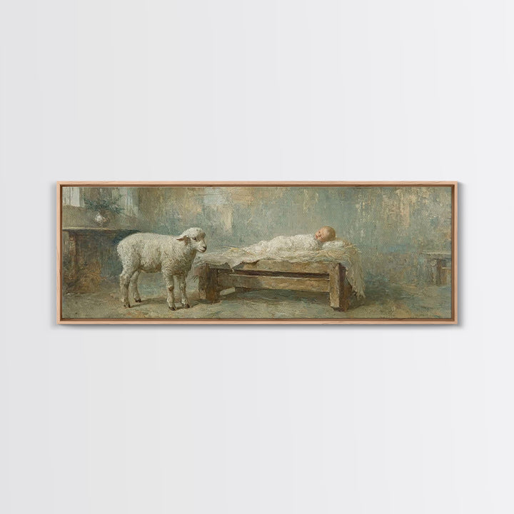 Lamb Of Promise, Framed Canvas Print, Christmas Wall Art, Panoramic Art, Christian Art Canvas, Christian Christmas Art