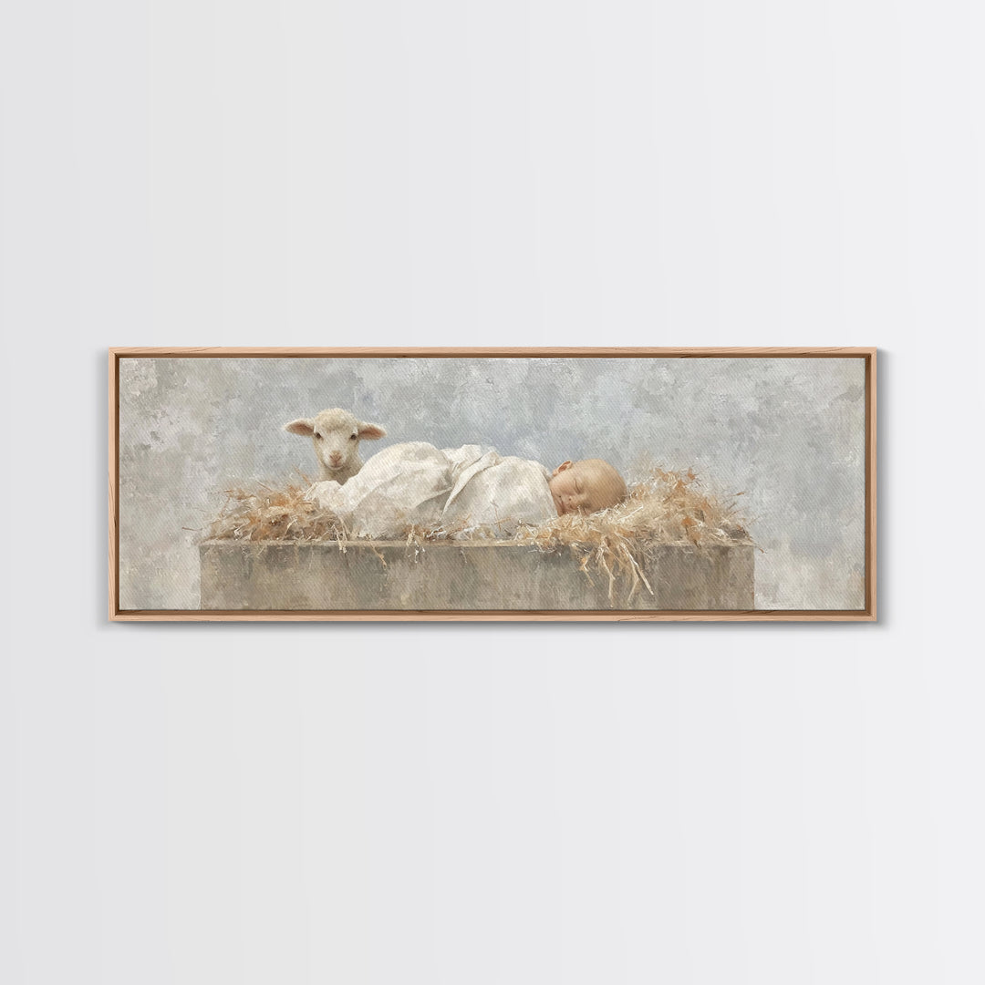 Infant Grace | Framed Canvas Print | Christian Wall Art | Panoramic Frame | Christian Art Canvas | Christmas Art