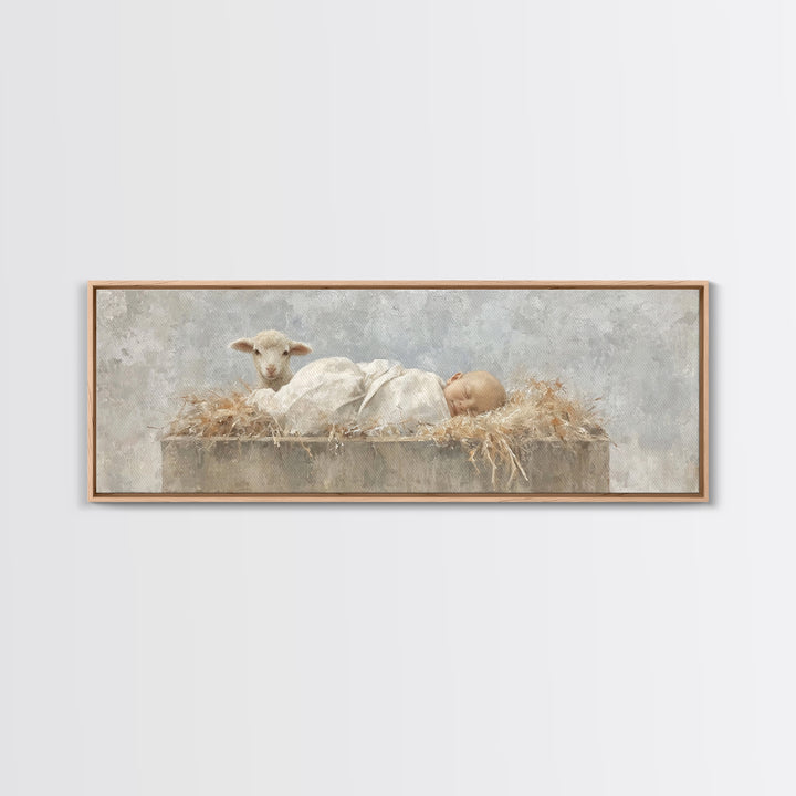 Infant Grace | Framed Canvas Print | Christian Wall Art | Panoramic Frame | Christian Art Canvas | Christmas Art