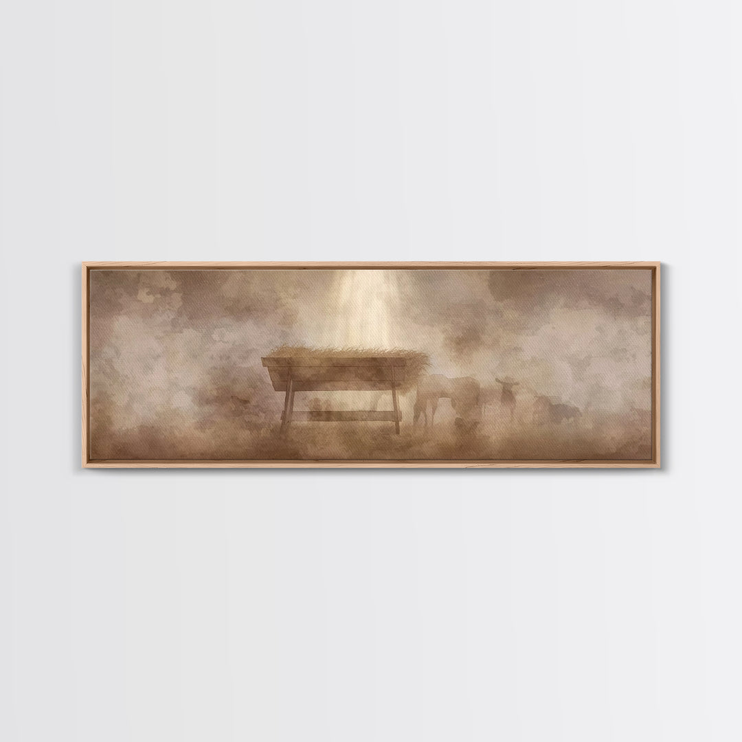 Shepherds At Peace, Framed Canvas Print, Panoramic Painting, Christian Art Canvas, Christian Wall Art, Christmas Art, Subtle Christian Art