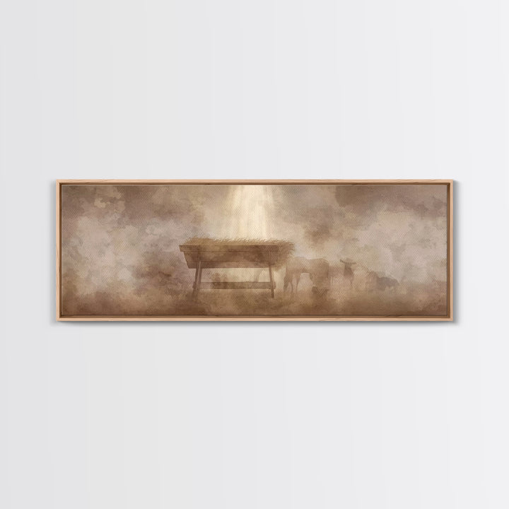 Shepherds At Peace, Framed Canvas Print, Panoramic Painting, Christian Art Canvas, Christian Wall Art, Christmas Art, Subtle Christian Art