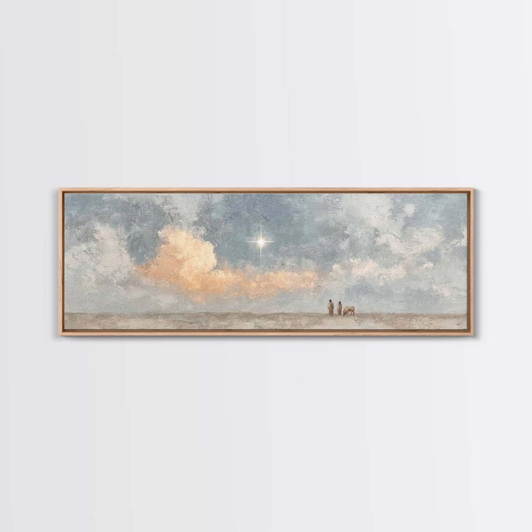 Guided By The Light, Framed Canvas Print, Christian Wall Art, Panoramic Print, Jesus Painting, Christian Art Canvas, Christmas Art