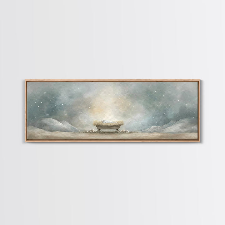 Holy Night Peace | Framed Canvas Print | Christian Art Canvas | Christmas Wall Art | Christian Art | Panoramic Print | Christian Christmas
