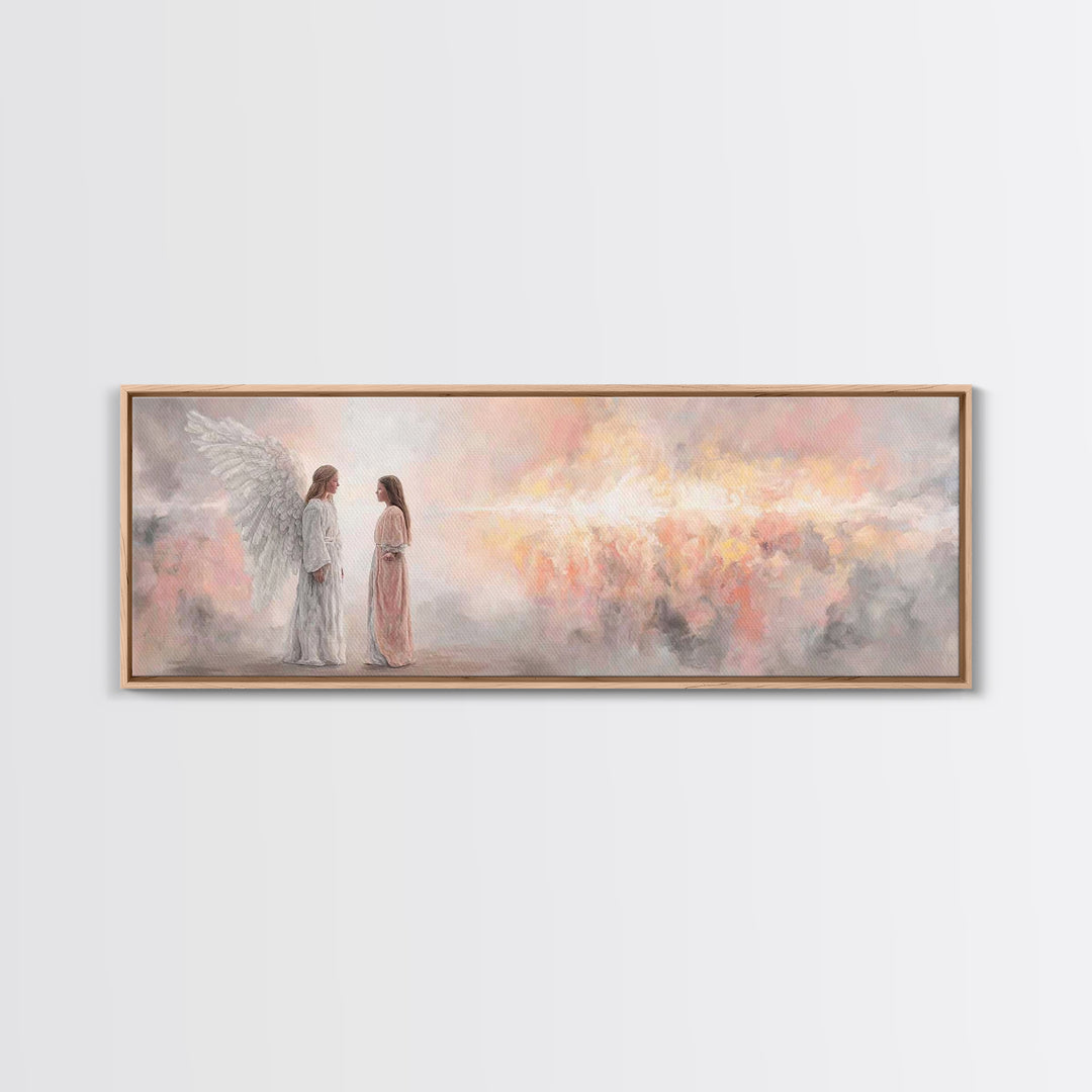 Angelic Dawn Message – Framed Canvas Print – Christian Art – Christian Wall Art – Panoramic Painting – Christmas Art – Christian Art Canvas