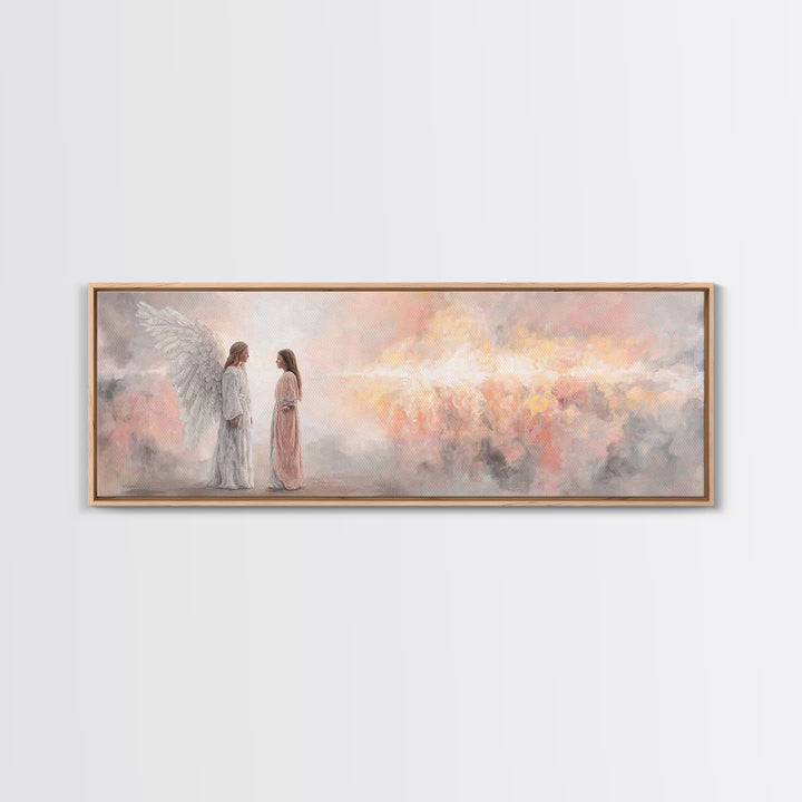 Angelic Dawn Message – Framed Canvas Print – Christian Art – Christian Wall Art – Panoramic Painting – Christmas Art – Christian Art Canvas