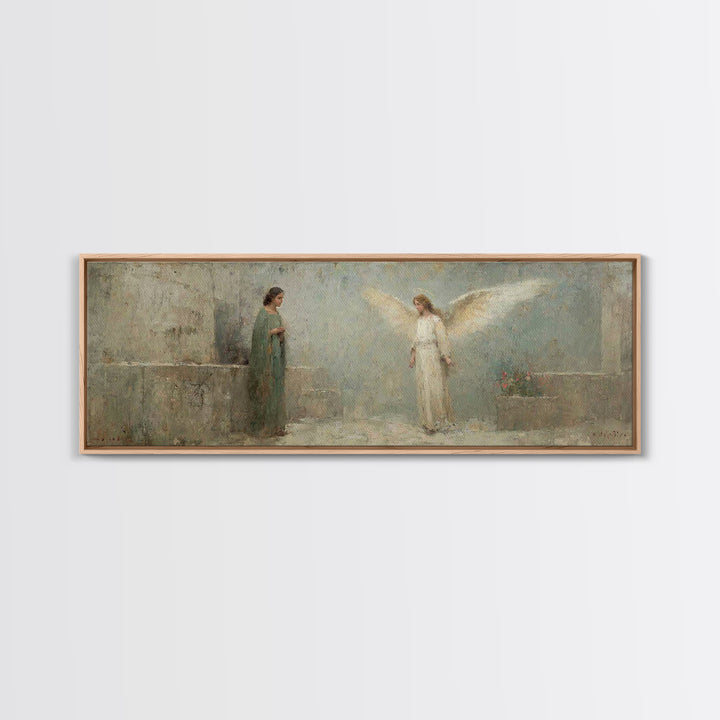 Sacred Annunciation Quiet | Framed Canvas Print | Christian Wall Art | Christian Art Canvas | Panoramic Art | Christmas Art | Christian Pai