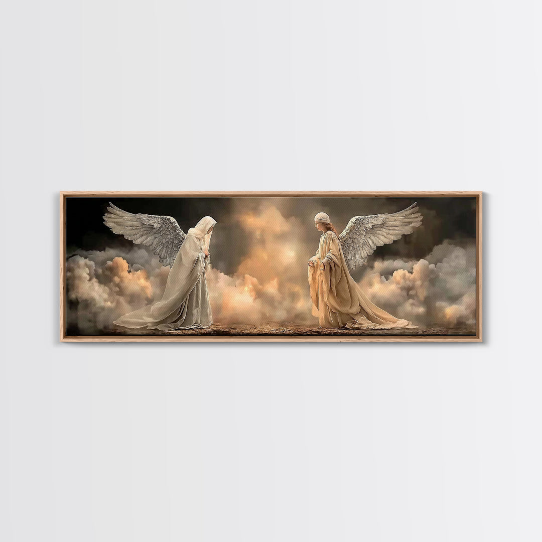 Heavenly Meeting Glow, Framed Canvas Print, Christian Art Canvas, Christian Wall Art, Christmas Art, Panoramic Print, Christian Christmas A