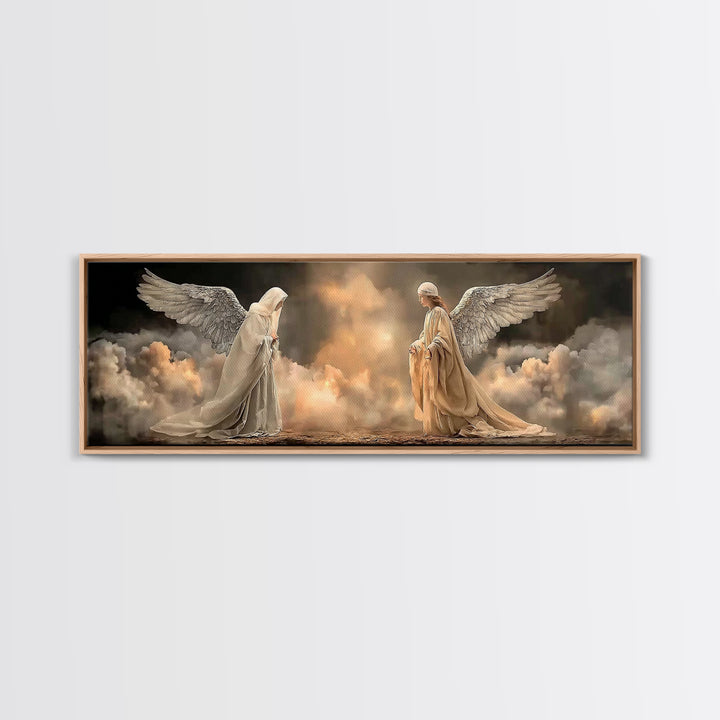 Heavenly Meeting Glow, Framed Canvas Print, Christian Art Canvas, Christian Wall Art, Christmas Art, Panoramic Print, Christian Christmas A