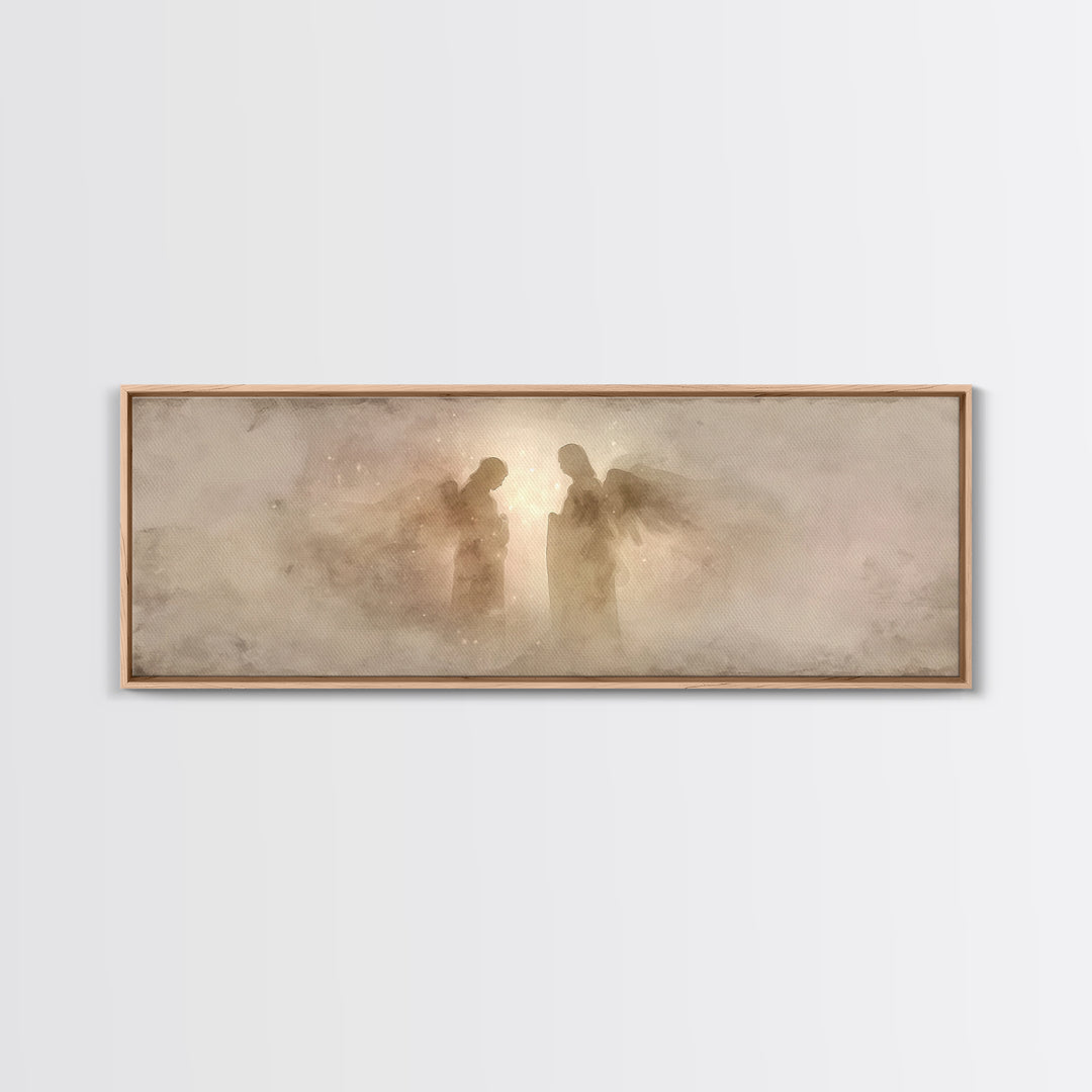 Angels In Stillness, Framed Canvas Print, Christian Wall Art, Christian Art, Panoramic Wall Art, Christian Christmas, Jesus Painting, Chris