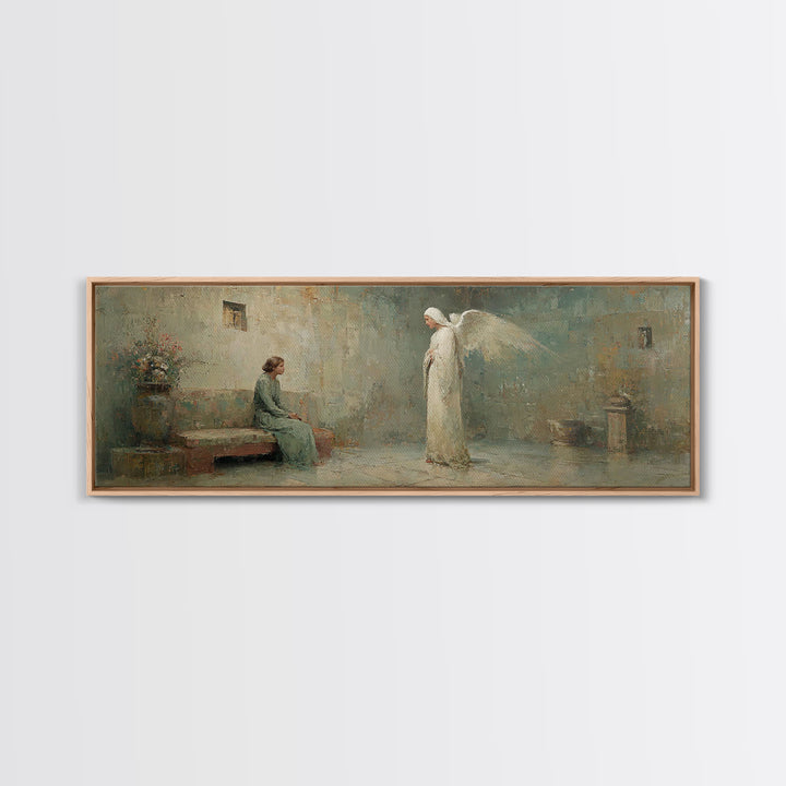 Quiet Annunciation Stillness, Framed Canvas Print, Panoramic Print, Christian Art Canvas, Christian Wall Art, Christian Painting, Christmas