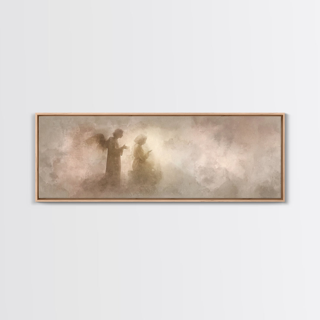 Whispered Angel Promise – Framed Canvas Print – Panoramic Wall Art – Christian Art – Christian Art Canvas – Christian Painting – Christmas