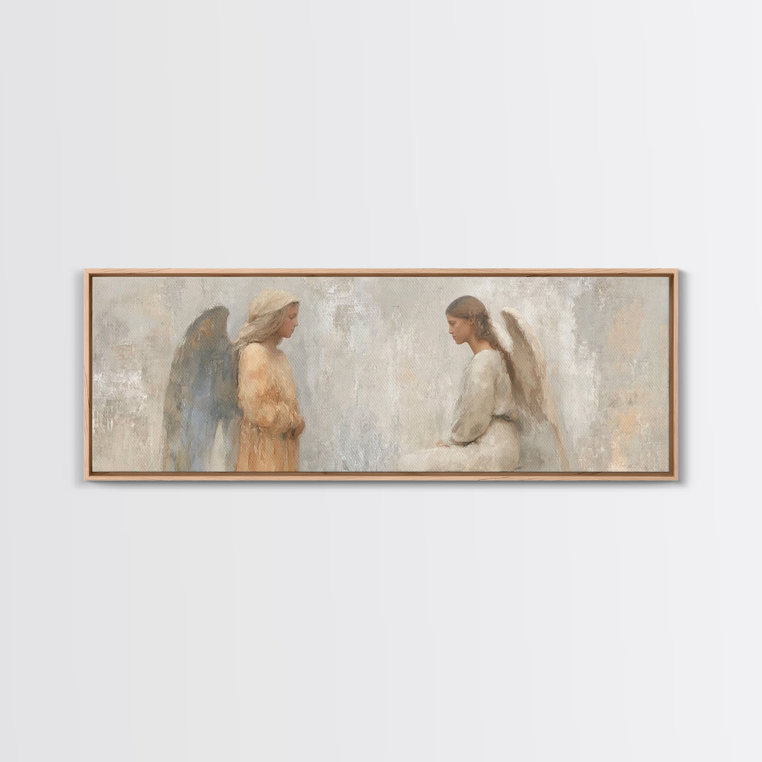 Soft Divine Encounter | Framed Canvas Print | Panoramic Art | Christian Art Canvas | Christian Wall Art | Christian Painting | Christmas Ar