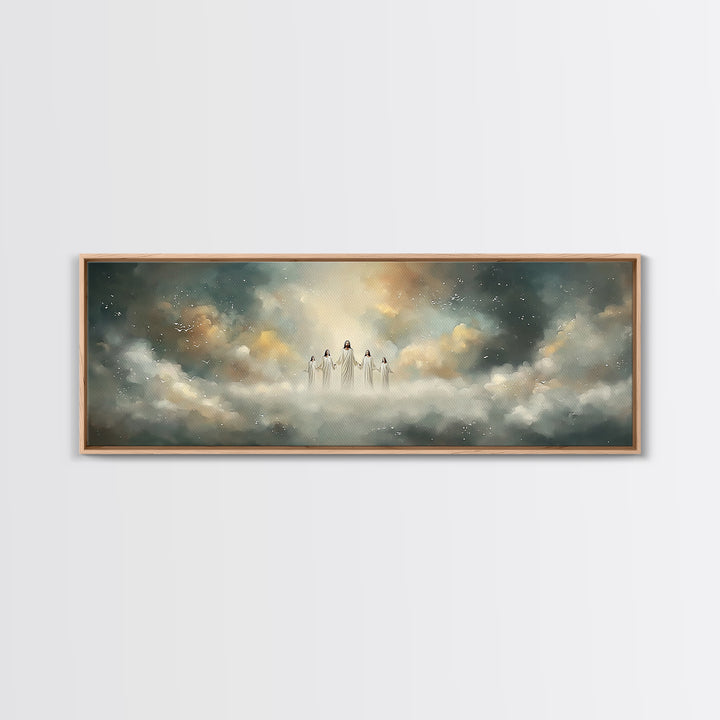Heavenly Ascent, Framed Canvas Print, Christian Art Canvas, Jesus Painting, Panoramic Wall Art, Christian Christmas Art, Modern Christian A