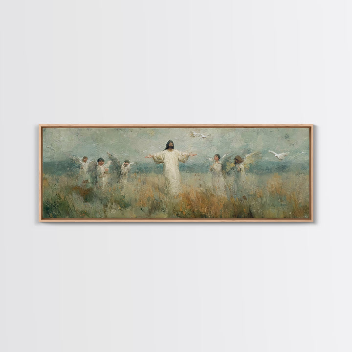 Clouds Of Glory | Framed Canvas Print | Christian Wall Art | Jesus Painting | Panoramic Painting | Christian Art Work | Christmas Wall Art