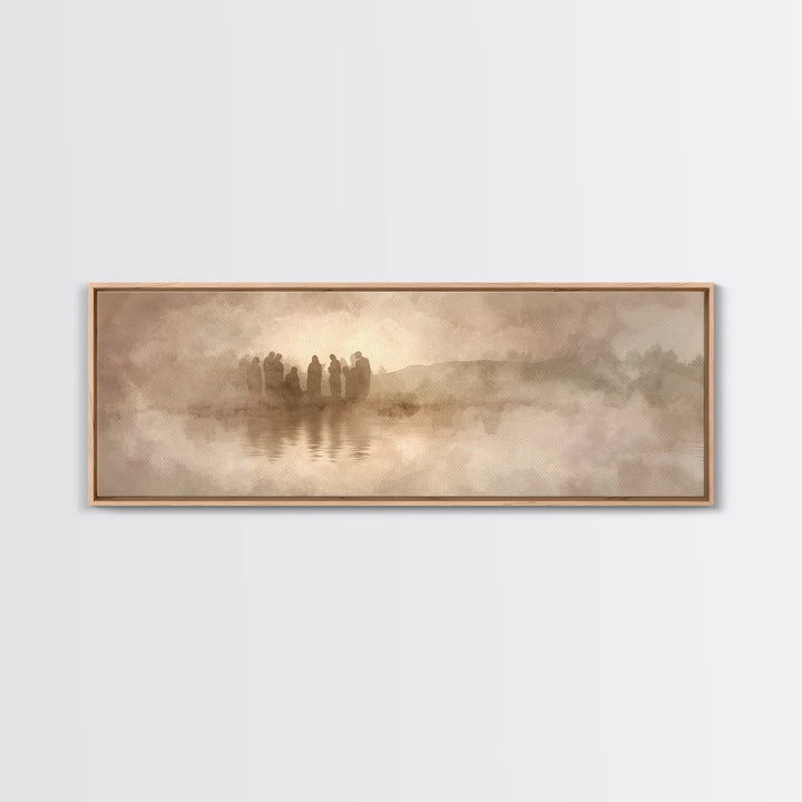 Sacred Gathering, Framed Canvas Print, Christian Art Print, Jesus Painting, Panoramic Art, Christian Wall Art, Framed Christmas Art