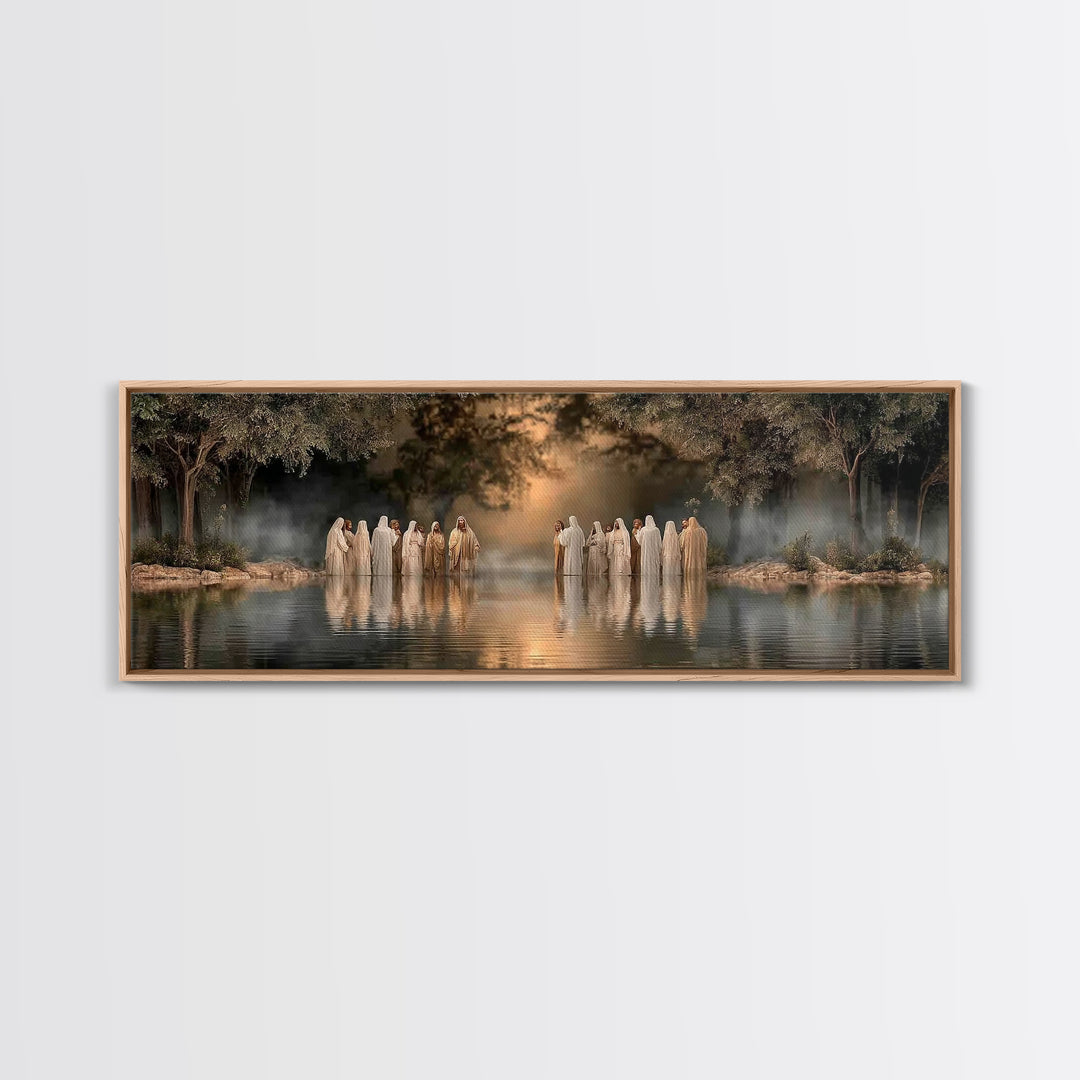 Waters Of Grace | Framed Canvas Print | Christian Art Canvas | Jesus Painting | Panoramic Art | Large Christian Painting | Christmas Wall A