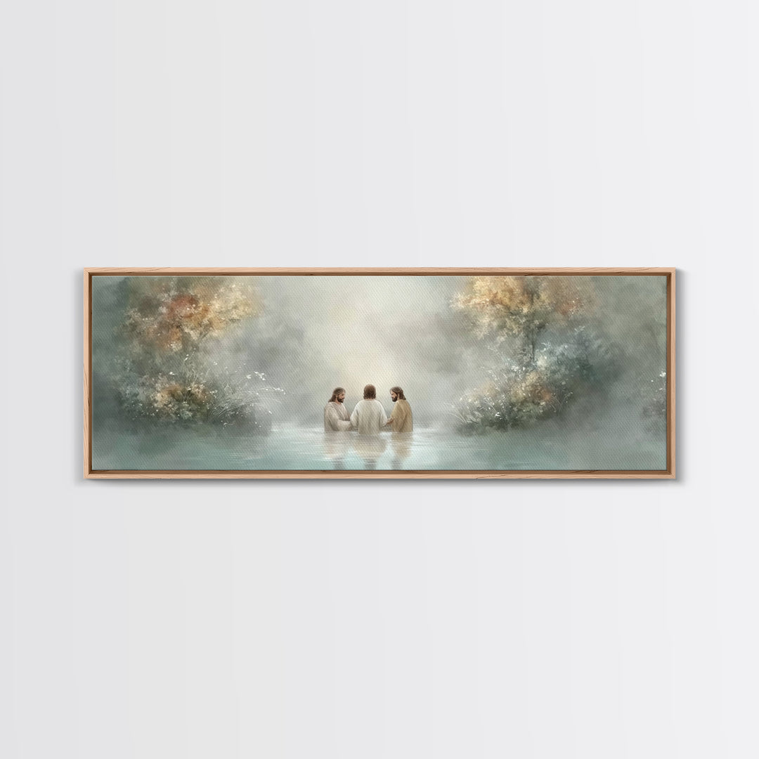 Trinity In Stillness – Framed Canvas Print – Christian Art Print – Jesus Painting – Panoramic Frame – Christian Wall Art – Christmas Decora