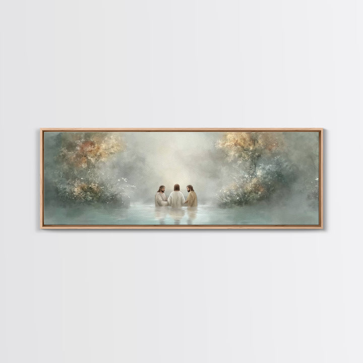 Trinity In Stillness – Framed Canvas Print – Christian Art Print – Jesus Painting – Panoramic Frame – Christian Wall Art – Christmas Decora
