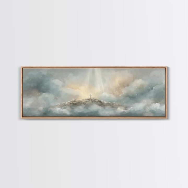 Heavenly Summit Glow | Framed Canvas Print | Christian Wall Art | Christian Art Canvas | Panoramic Painting | Christian Gift Ideas