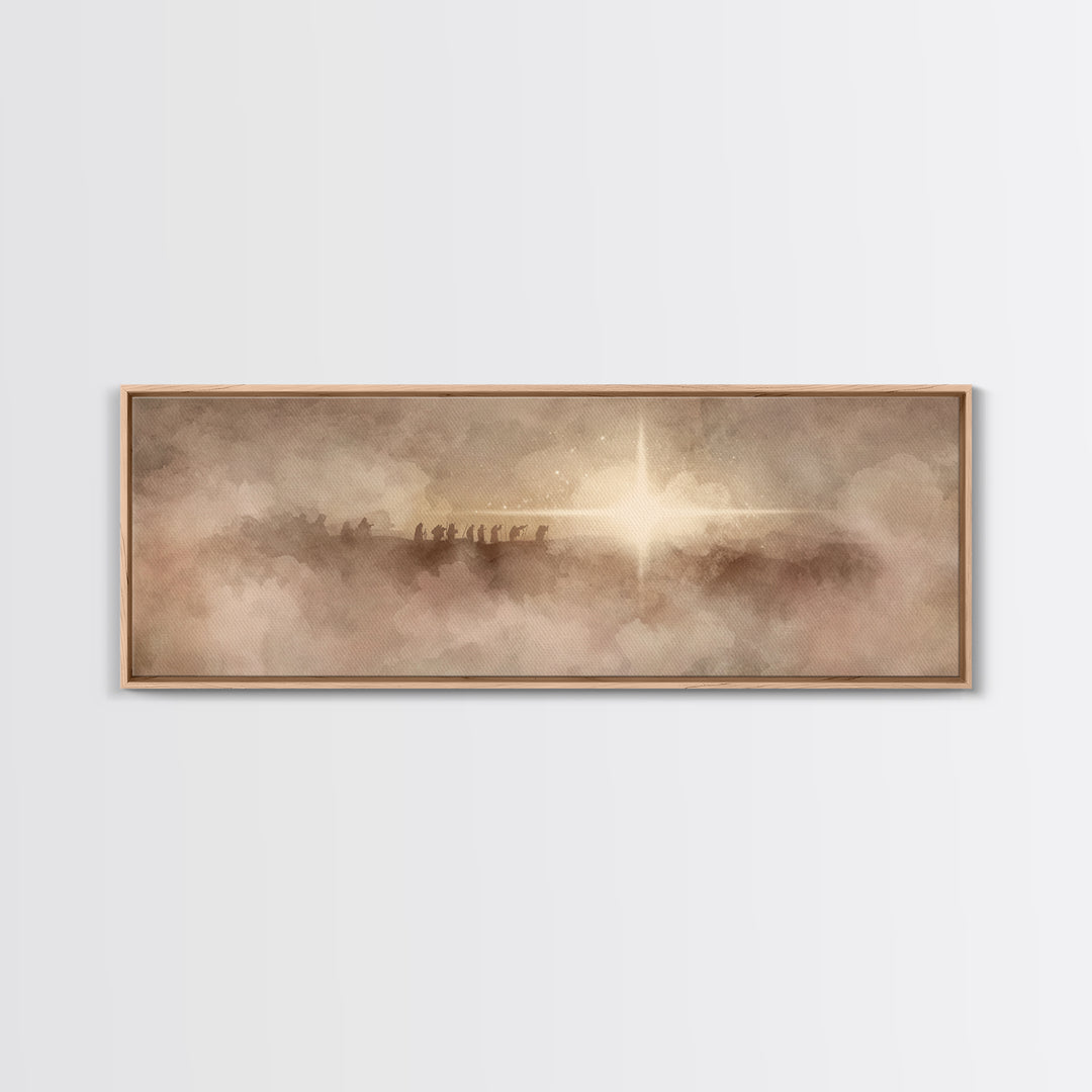 Heavenly Night Star, Framed Canvas Print, Christian Art, Panoramic Art, Christmas Wall Art, Christian Art Canvas, Jesus Painting, Christian