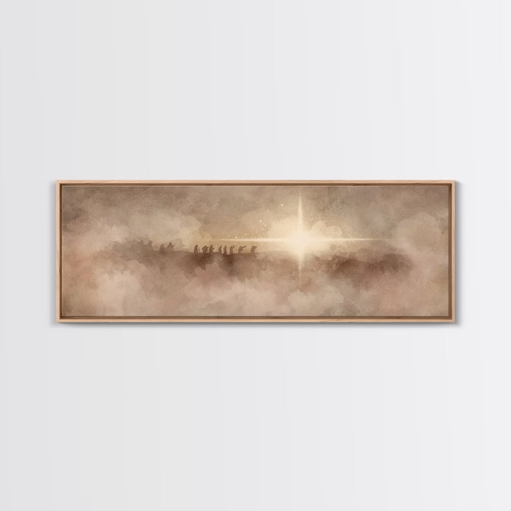 Heavenly Night Star, Framed Canvas Print, Christian Art, Panoramic Art, Christmas Wall Art, Christian Art Canvas, Jesus Painting, Christian