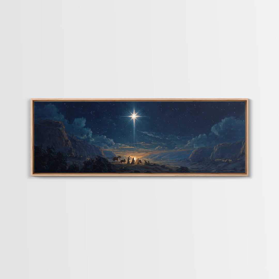 Silent Star Gathering, Framed Canvas Print, Christian Wall Art, Christian Art Canvas, Panoramic Art, Christmas Art, Christian Decor