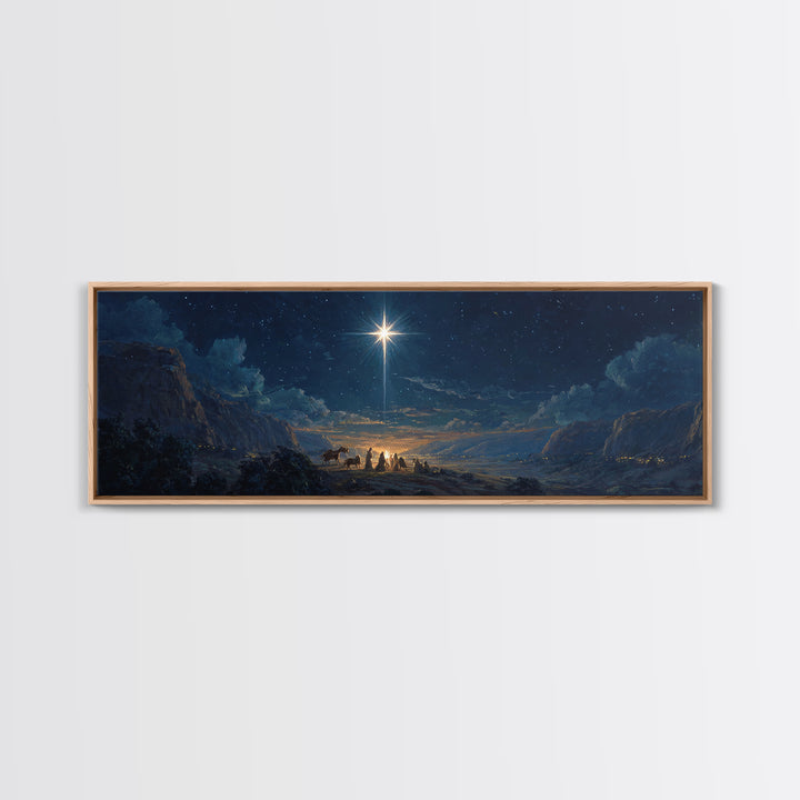 Silent Star Gathering, Framed Canvas Print, Christian Wall Art, Christian Art Canvas, Panoramic Art, Christmas Art, Christian Decor