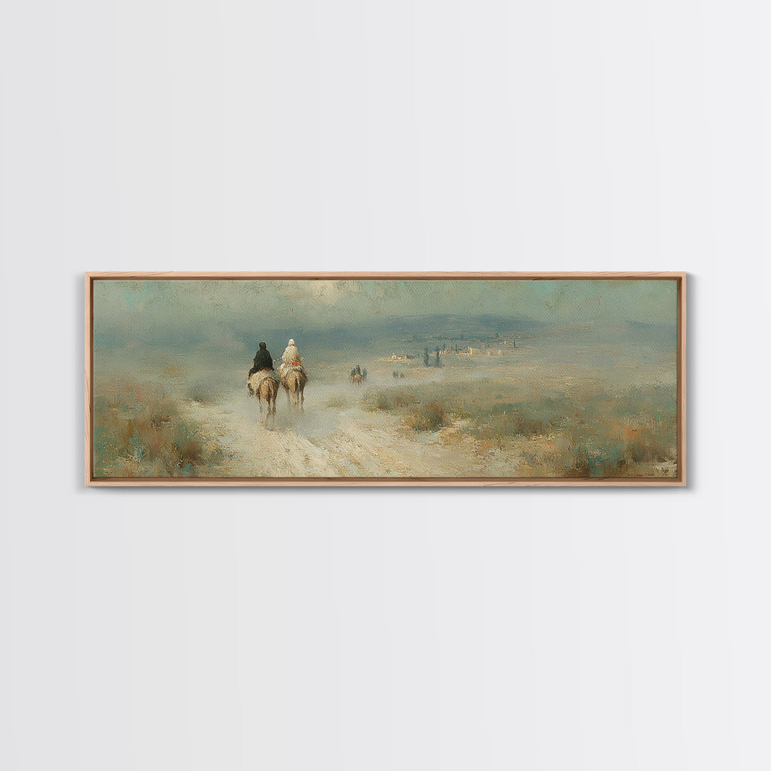 Pilgrims In Light, Framed Canvas Print, Christian Wall Art, Panoramic Frame, Christmas Art, Christian Decorations, Christian Art Canvas