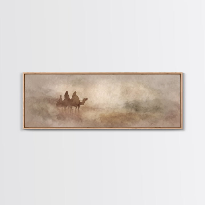 Wilderness Pilgrimage, Framed Canvas Print, Christian Art Print, Panoramic Art, Christmas Art Work, Christian Decor For Home, Christian Can