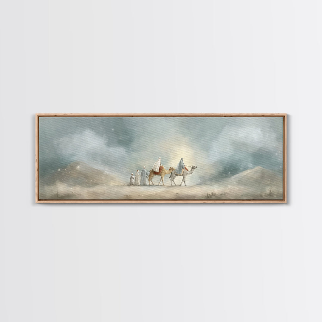 Desert Pilgrimage Light, Framed Canvas Print, Christian Wall Art, Christian Art Canvas, Panoramic Art, Christmas Art, Christian Christmas A