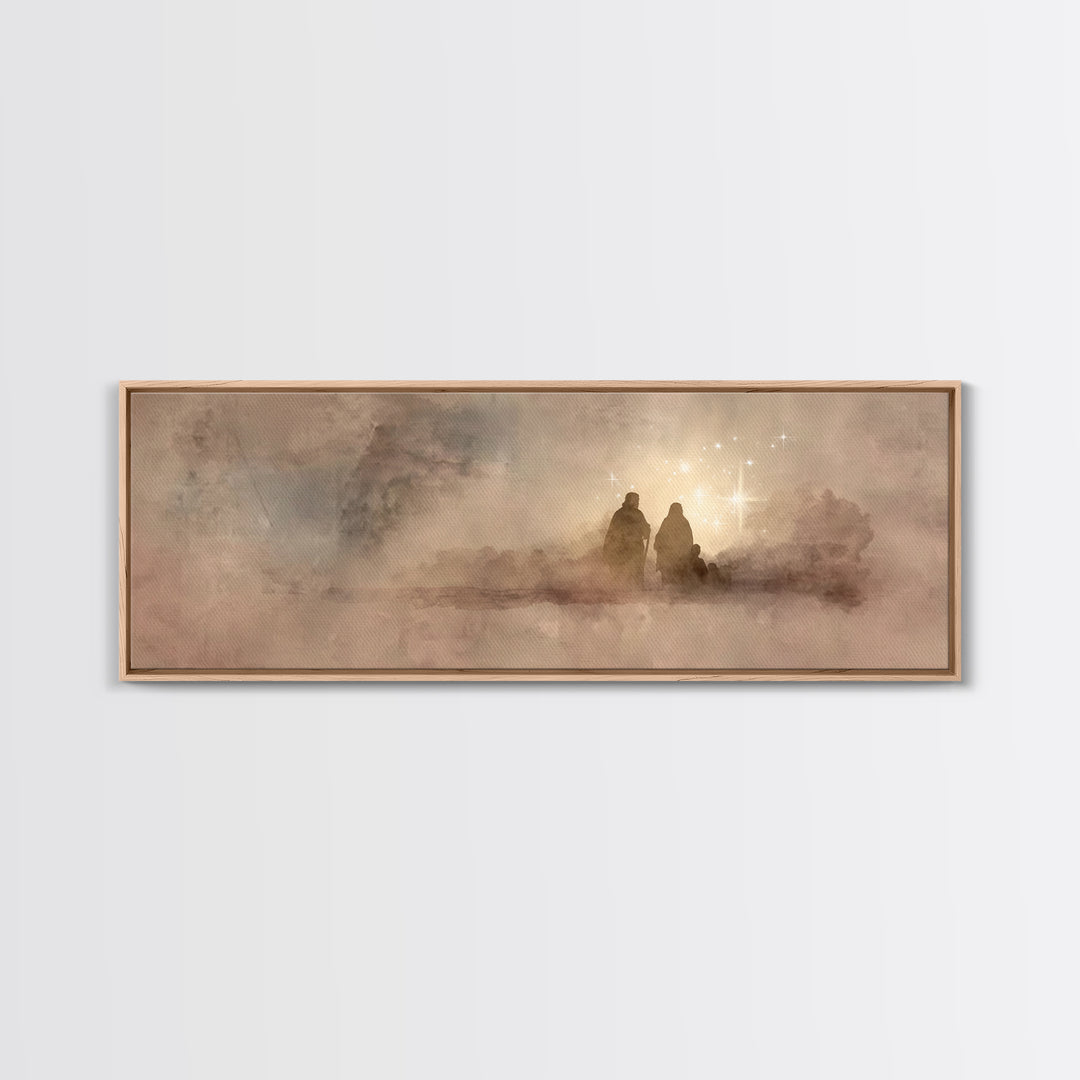 Holy Family Dawn, Framed Canvas Print, Christian Art Print, Panoramic Print, Christian Christmas Art, Christian Wall Art, Modern Christian