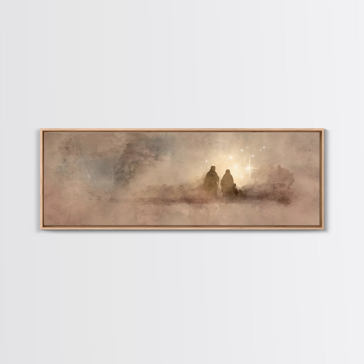 Holy Family Dawn, Framed Canvas Print, Christian Art Print, Panoramic Print, Christian Christmas Art, Christian Wall Art, Modern Christian