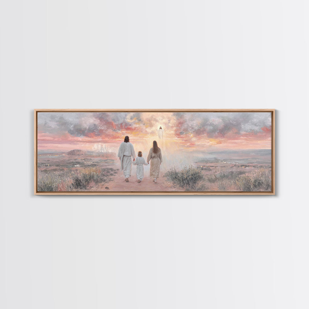 Heavenward Reunion Glow | Framed Canvas Print | Christian Art | Panoramic Wall Art | Christian Canvas | Christian Painting | Christmas Art