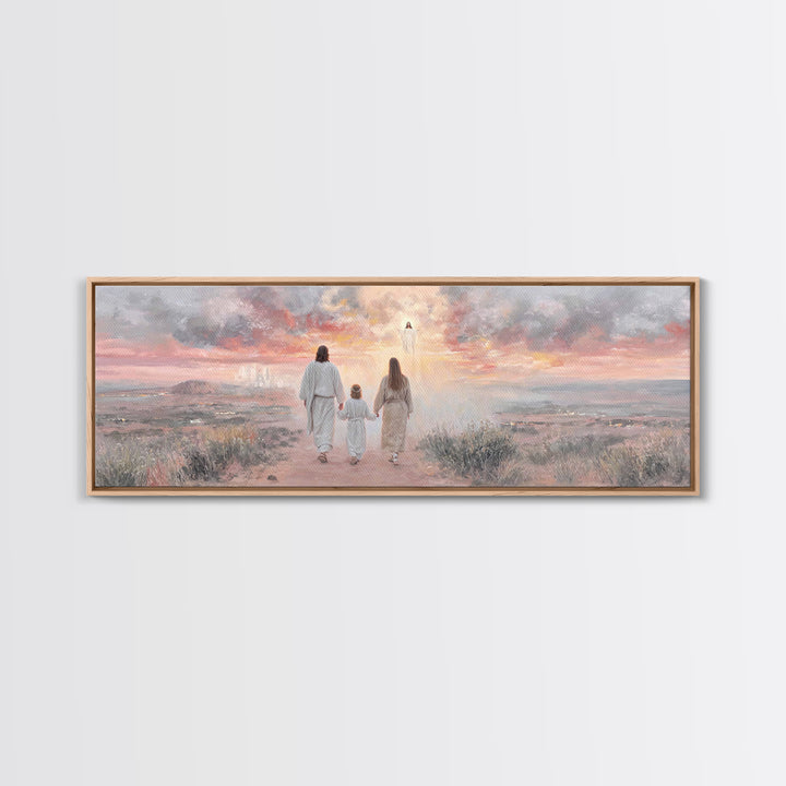 Heavenward Reunion Glow | Framed Canvas Print | Christian Art | Panoramic Wall Art | Christian Canvas | Christian Painting | Christmas Art