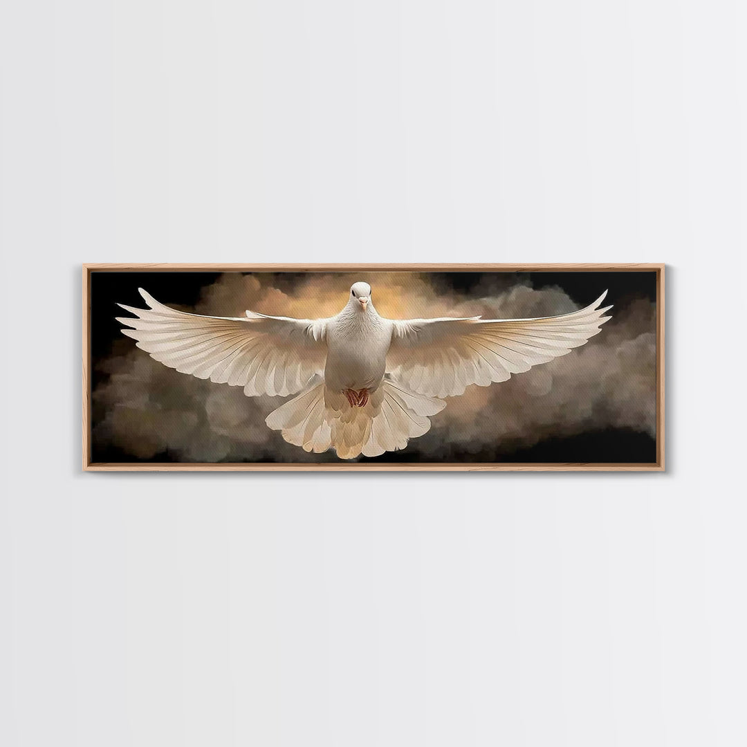 Radiant Dove Grace – Framed Canvas Print – Christian Wall Art – Panoramic Art – Christian Art Canvas – Christian Gift – Christmas Art