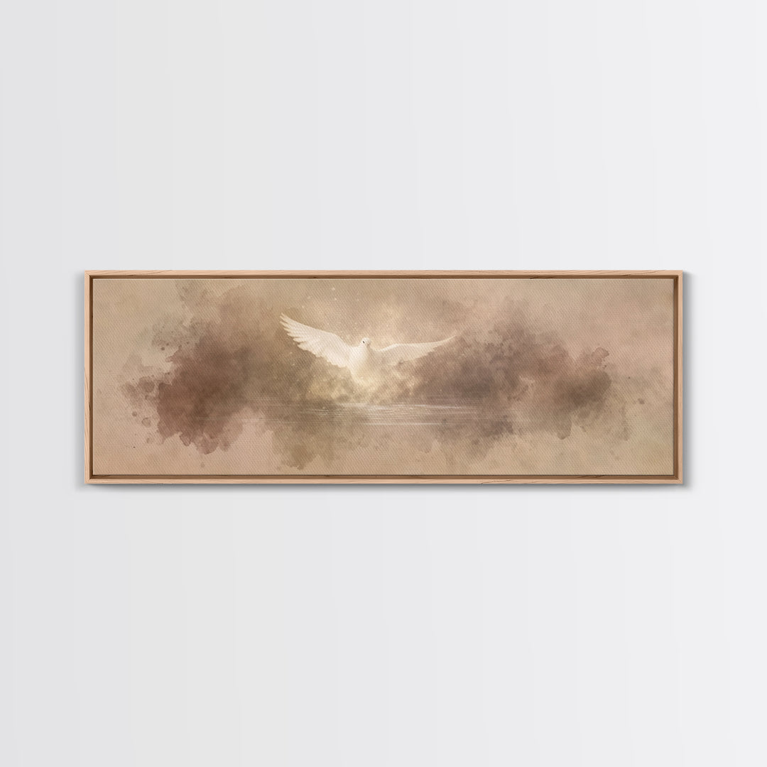 Heavenly Dove Light | Framed Canvas Print | Christian Art Canvas | Panoramic Painting | Christian Wall Art | Christmas Art | Christian Deco