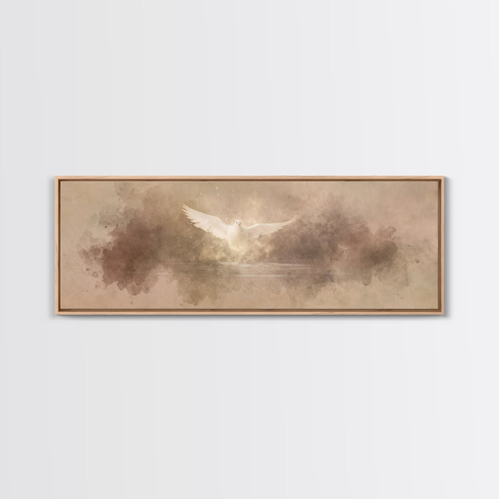 Heavenly Dove Light | Framed Canvas Print | Christian Art Canvas | Panoramic Painting | Christian Wall Art | Christmas Art | Christian Deco