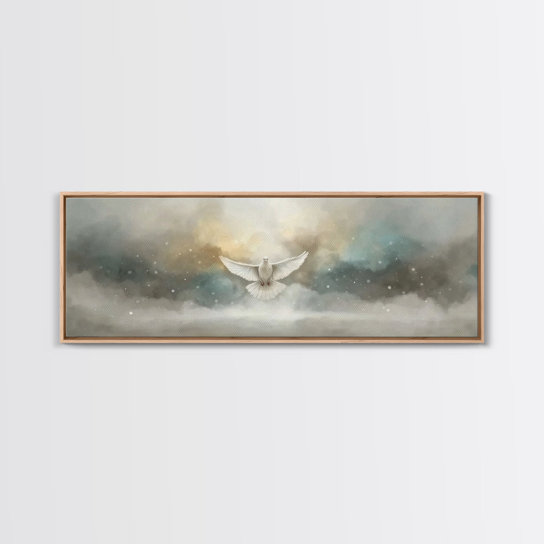 Dove Of Serenity – Framed Canvas Print – Christian Art Canvas – Panoramic Frame – Christian Wall Art – Christmas Art – Christian Art Gift