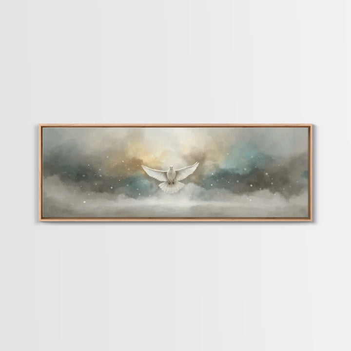 Dove Of Serenity – Framed Canvas Print – Christian Art Canvas – Panoramic Frame – Christian Wall Art – Christmas Art – Christian Art Gift